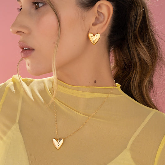 Heart Necklace + Earrings Set