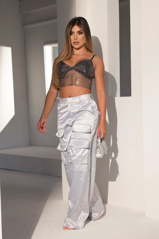 Satin Cargo Pants